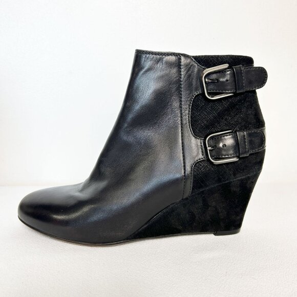 AGL Attilio Giusti Leombruni Double Buckle Leather Wedge Bootie in Black- Sz 9.5 - Picture 3 of 10